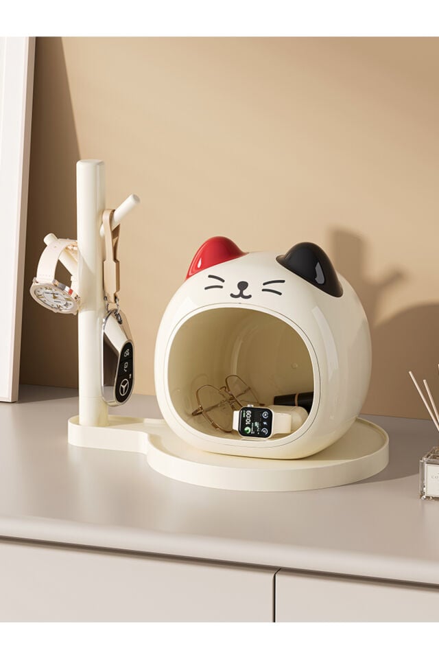 Kedi Figürlü Anahtarlık ve Aksesuar Düzenleyici Raf Askılı Organizer Stand
