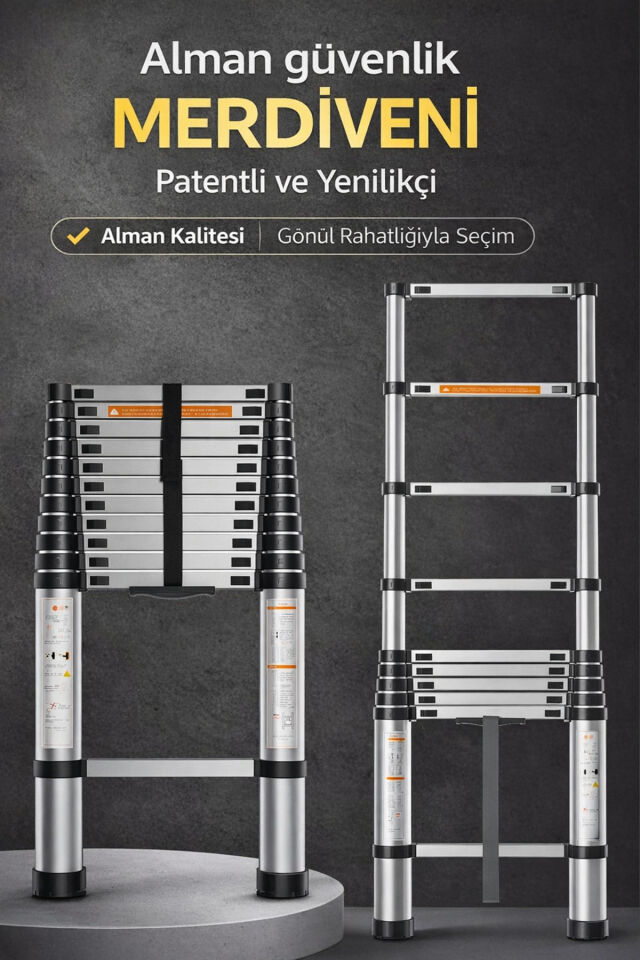 8 Basamak Teleskopik Merdiven 3.1 Metre Katlanabilir Alüminyum Uzayan Merdiven