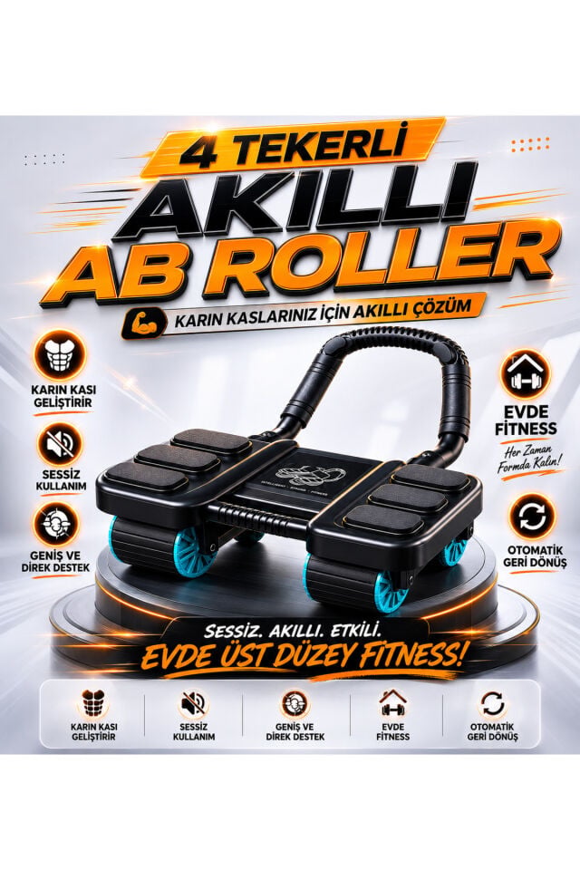 Ab Roller 4 Tekerlekli Karın Kası Aleti Ab Rollout Egzersiz Platformu Sayaçlı