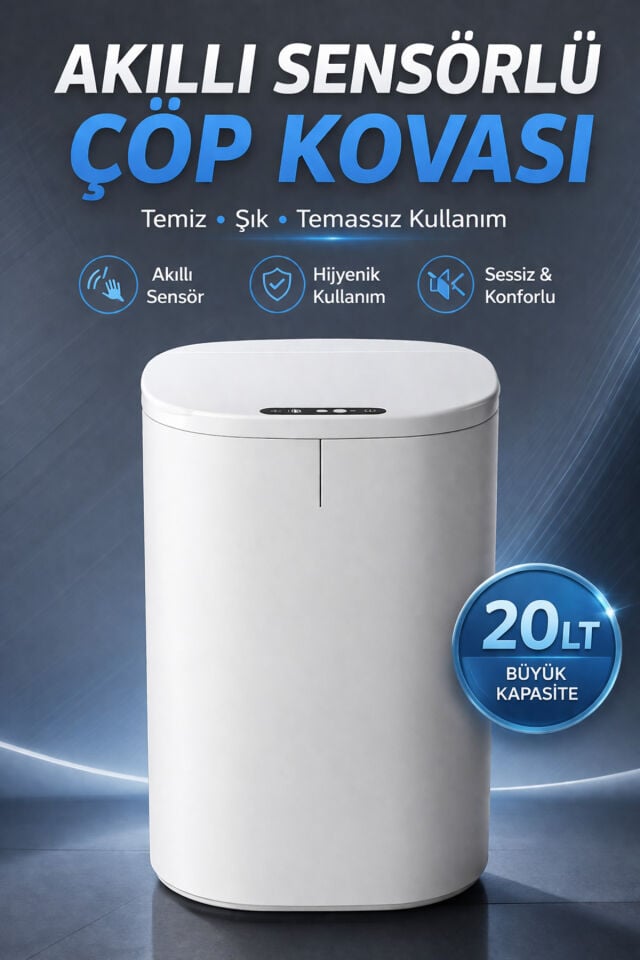 Sensörlü Çöp Kovası 20L Otomatik Kapak Temassız