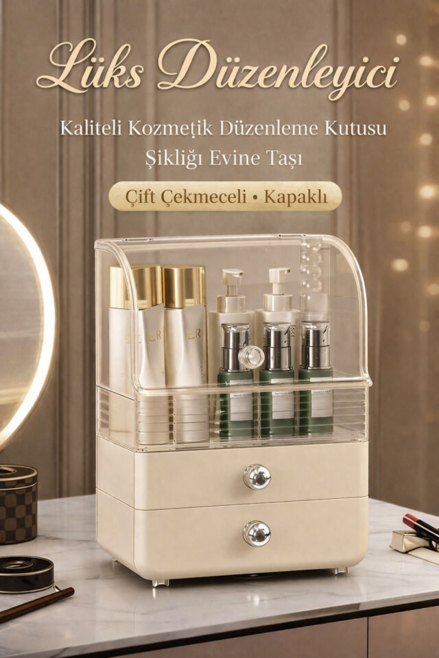 Kapaklı Makyaj Organizer Çekmeceli Kozmetik Düzenleyici Büyük Boy