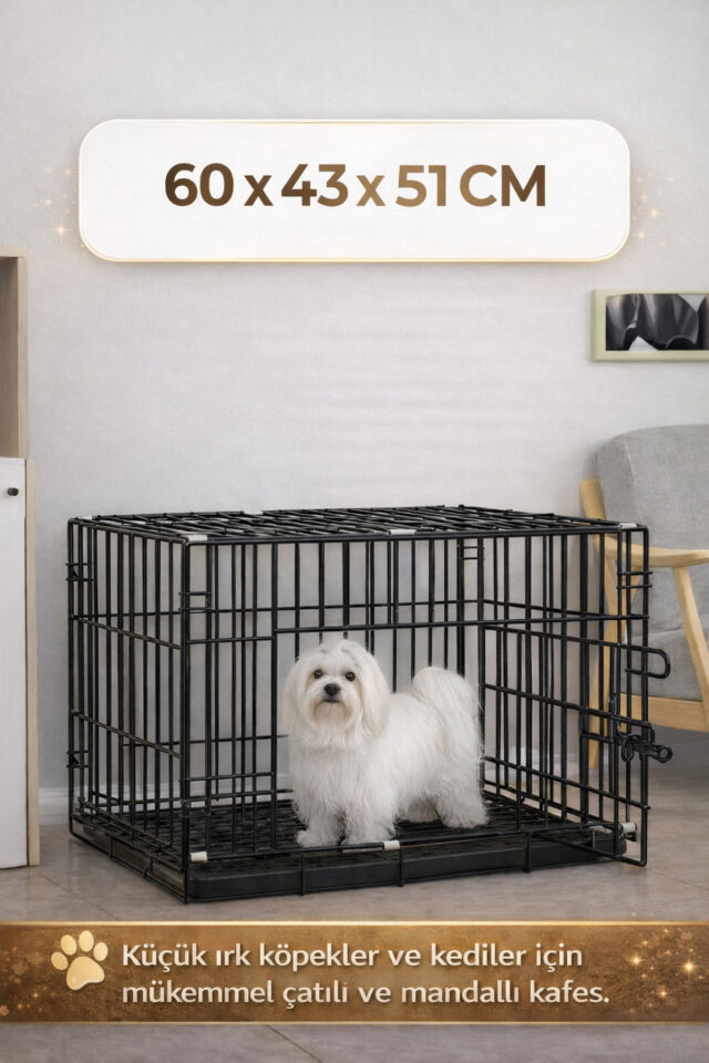 Katlanabilir Metal Hayvan Kafesi 60x43x51
