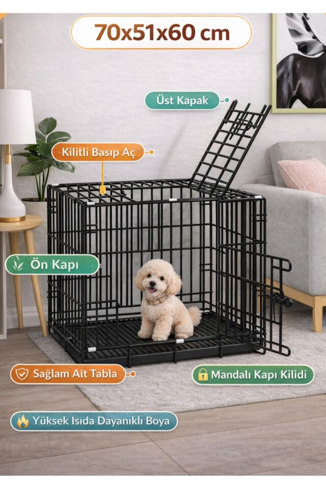 Katlanabilir Metal Hayvan Kafesi 70x51x60