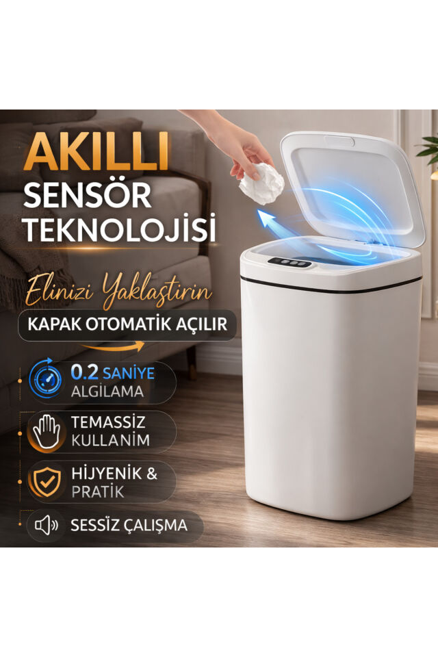 Sensörlü Çöp Kovası 12L Otomatik Kapak Temassız